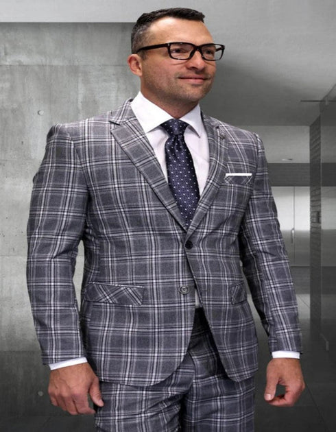 Mens 3 Piece 100 Percent Wool Suit - Affordable Italian Super 150's Fabric in Plaid Texture Fabric in Color Taupe - Online Special