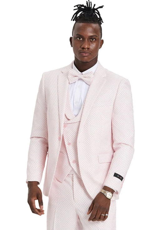 Men's One Button Double Breasted Vest Notch lapel Prom and Wedding Pink Suit