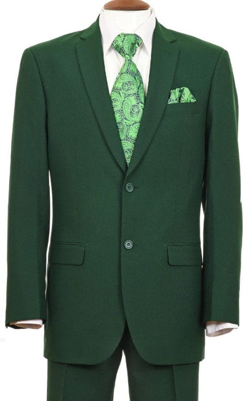 Mens 2 Button Classic Fit Notch Lapel Basic Poplin Suit in Emerald Green