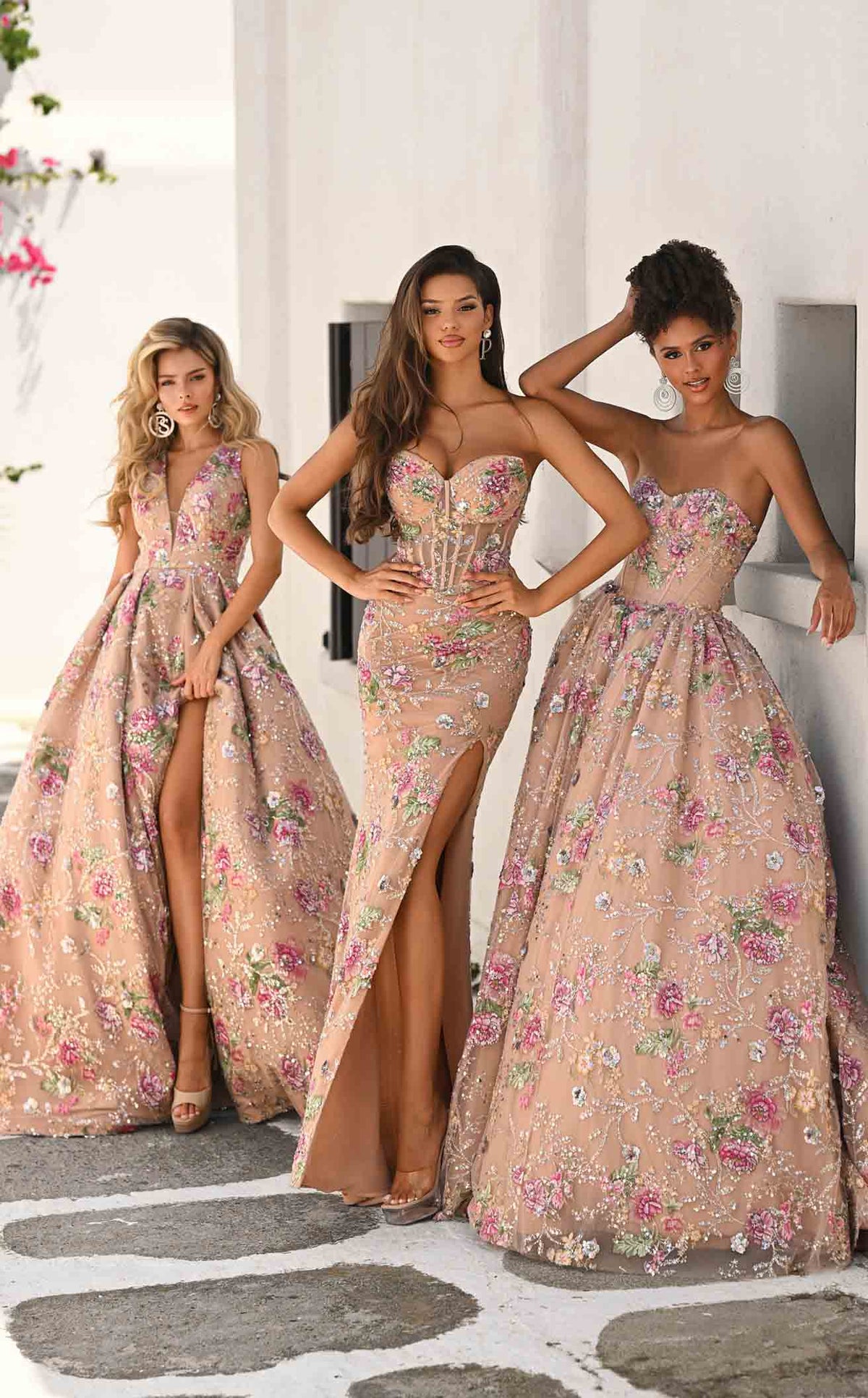 Floral A-Line Gown with Deep V-Neck & High Slit Sleeveless Dress by Portia & Scarlett PS26091