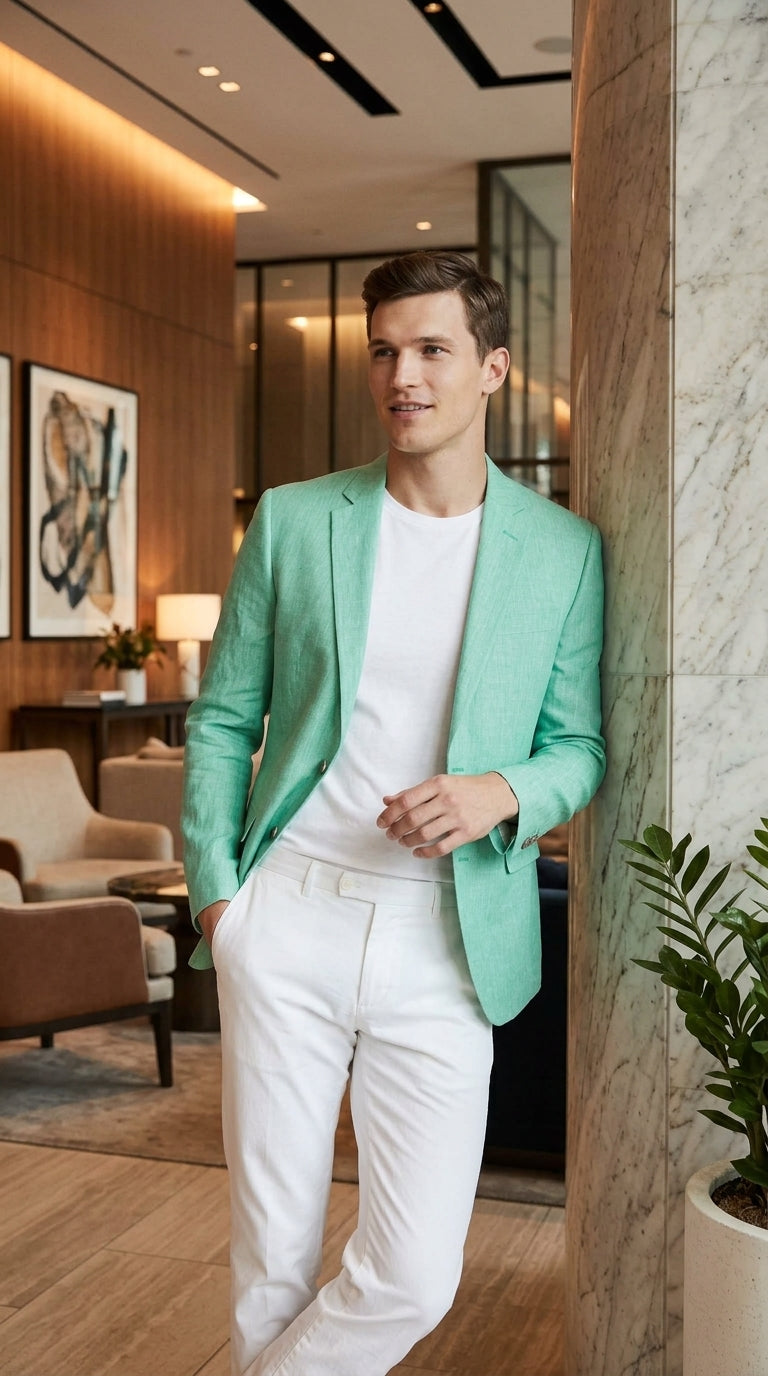 Men’s Mint Green Big & Tall Blazer – Two-Button Sport Coat Jacket for Summer Weddings