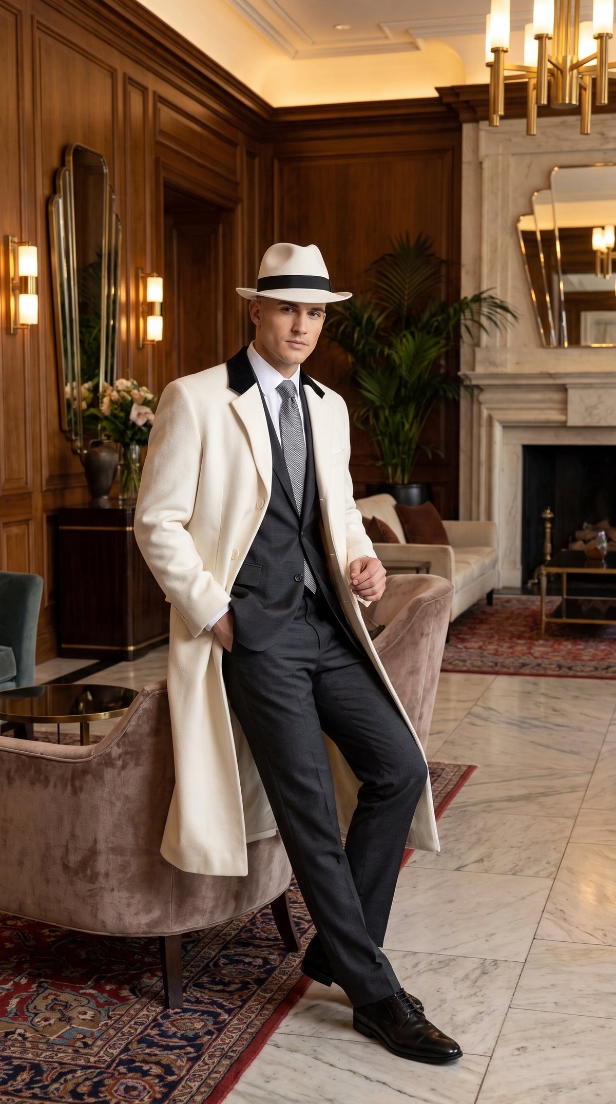 Men’s White Full-Length Trench Coat – Classic Formal Overcoat & Dress Topcoat for Men