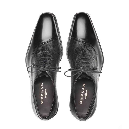 Mezlan Men’s Black Cordovan Calfskin & Deerskin Oxford – Premium Spanish Dress Shoes