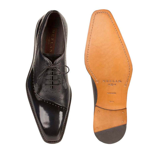 Mezlan Men’s Black Cordovan Calfskin & Deerskin Oxford – Premium Spanish Dress Shoes