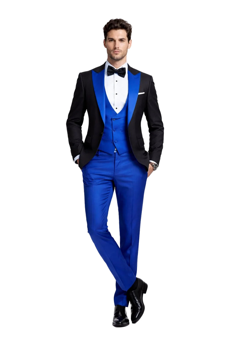 Statement Fashion Tuxedo Suit Mens Royal Two Tone 3 Piece
