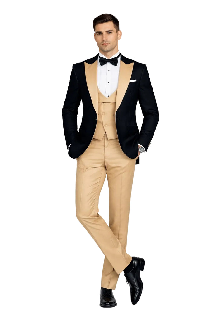 Statement Mens Champagne 3 Piece Modern Fit Designer Tuxedo
