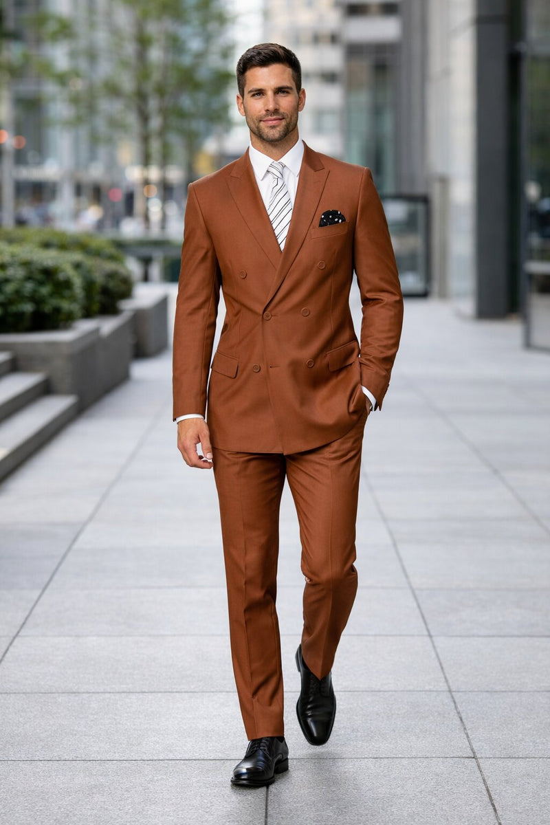Men's Designer Double Breasted Wool Suit in Copper