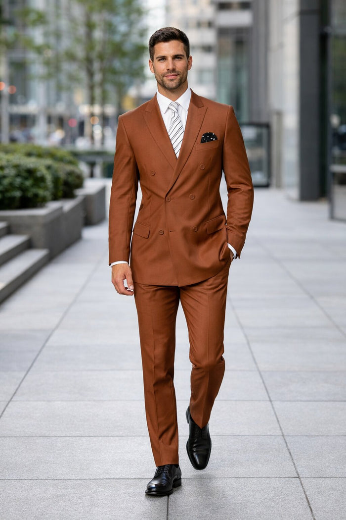 Men's Designer Double Breasted Wool Suit in Copper