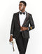 Mens Black Paisley Prom Tuxedo Blazer with Red Trim