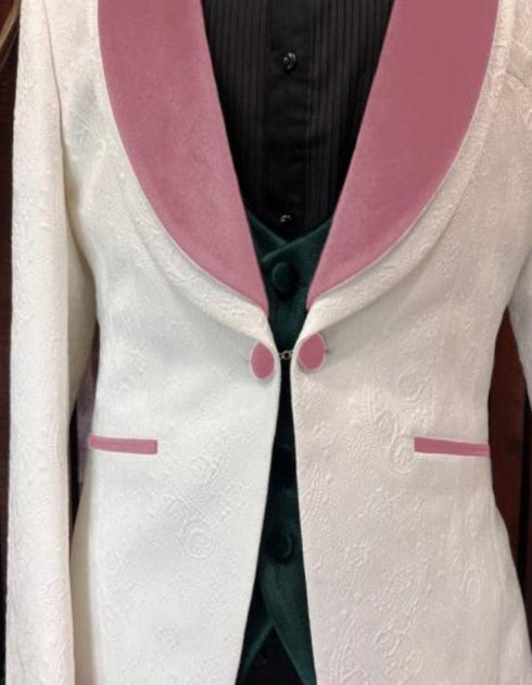 White and Pink Tuxedo - Prom Suit (Jacket + Pants + Vest + Bowtie Package)