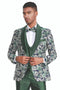 Mens One Button Vested Paisley Shawl Lapel Prom Tuxedo in Hunter Green