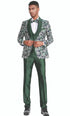 Men's Slim Fit One Button Shawl Collar Vested Paisley Shawl Lapel Prom Tuxedo in Hunter Green