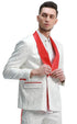 Mens Slim Fit Double Breasted Paisley Shawl Collar Prom and Wedding Tuxedo White and Red