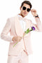 Mens One Button Vested Paisley Prom and Wedding Tuxedo in Blush Pink