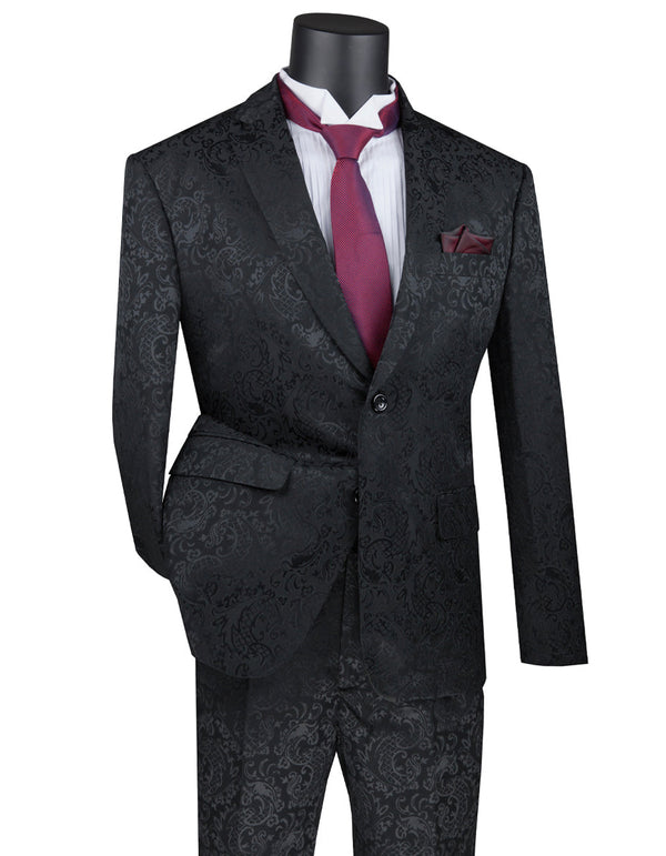 Mens 2 Button Slim Fit Paisley Prom  Black Suit