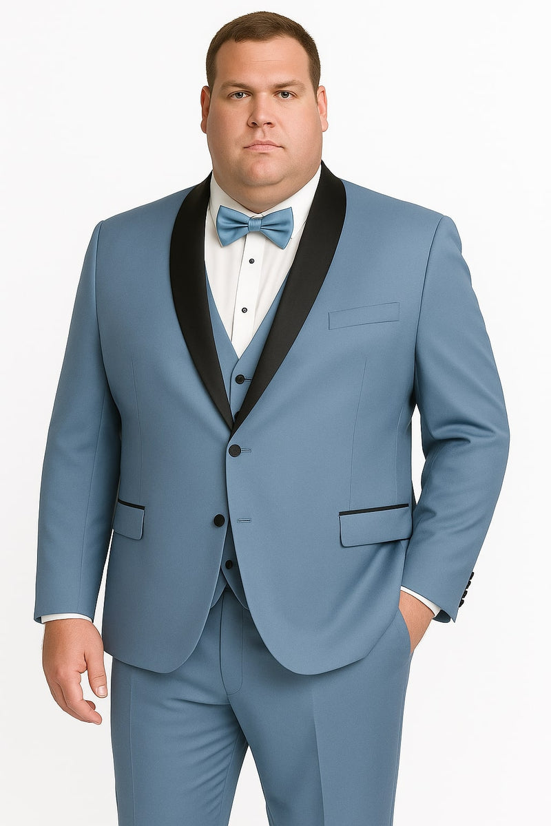 Dusty Blue Suit – Shawl Collar Vested 3-Piece Men’s Suit, Slim Fit Jacket, Pants & Vest