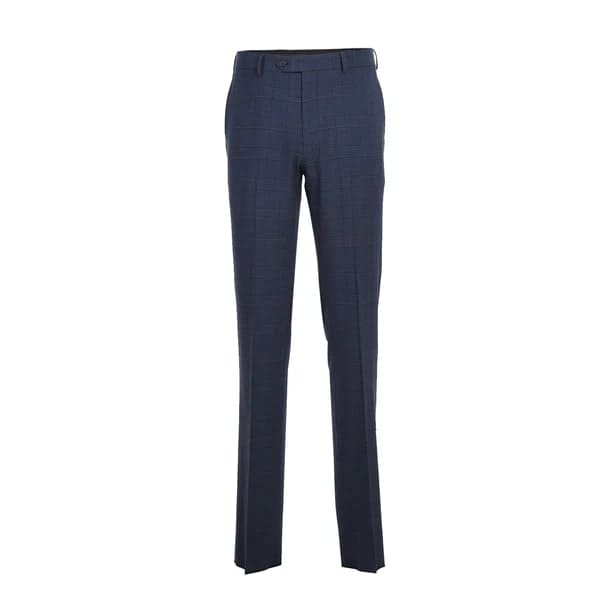 Wool Stretch Double Breasted Slim Fit Prussian Blue Windowpane Suit