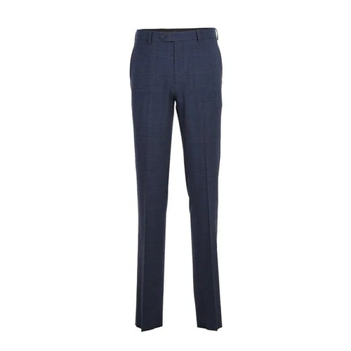 Wool Stretch Double Breasted Slim Fit Prussian Blue Windowpane Suit