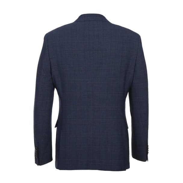 Wool Stretch Double Breasted Slim Fit Prussian Blue Windowpane Suit