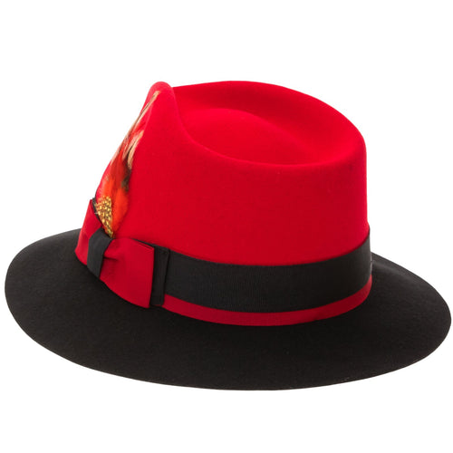 Men's Two Tone Trilby Fedora Dress Hat with Contrast Band in Red & Black