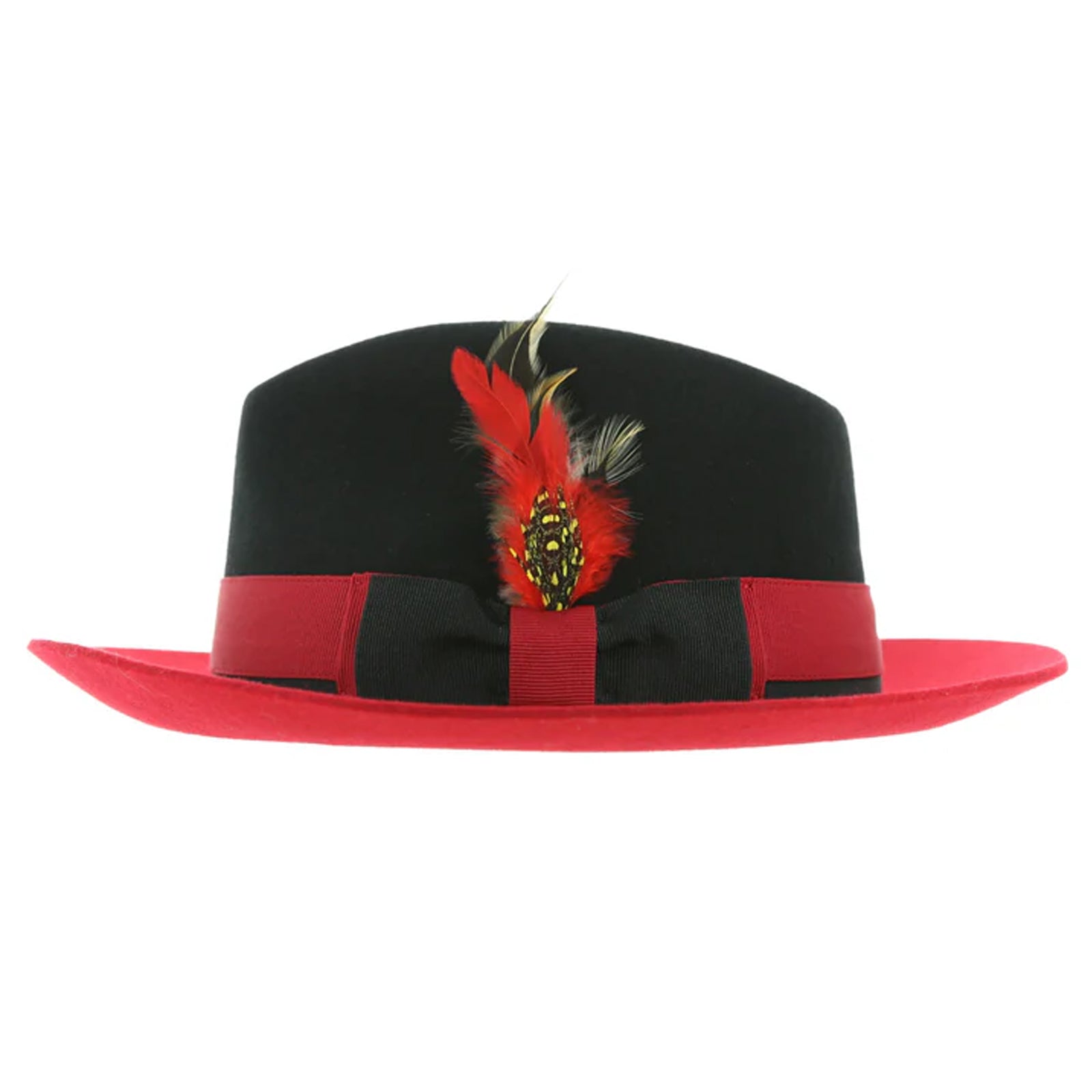 Men's Two Tone Trilby Fedora Dress Hat with Contrast Band in Black & Red
