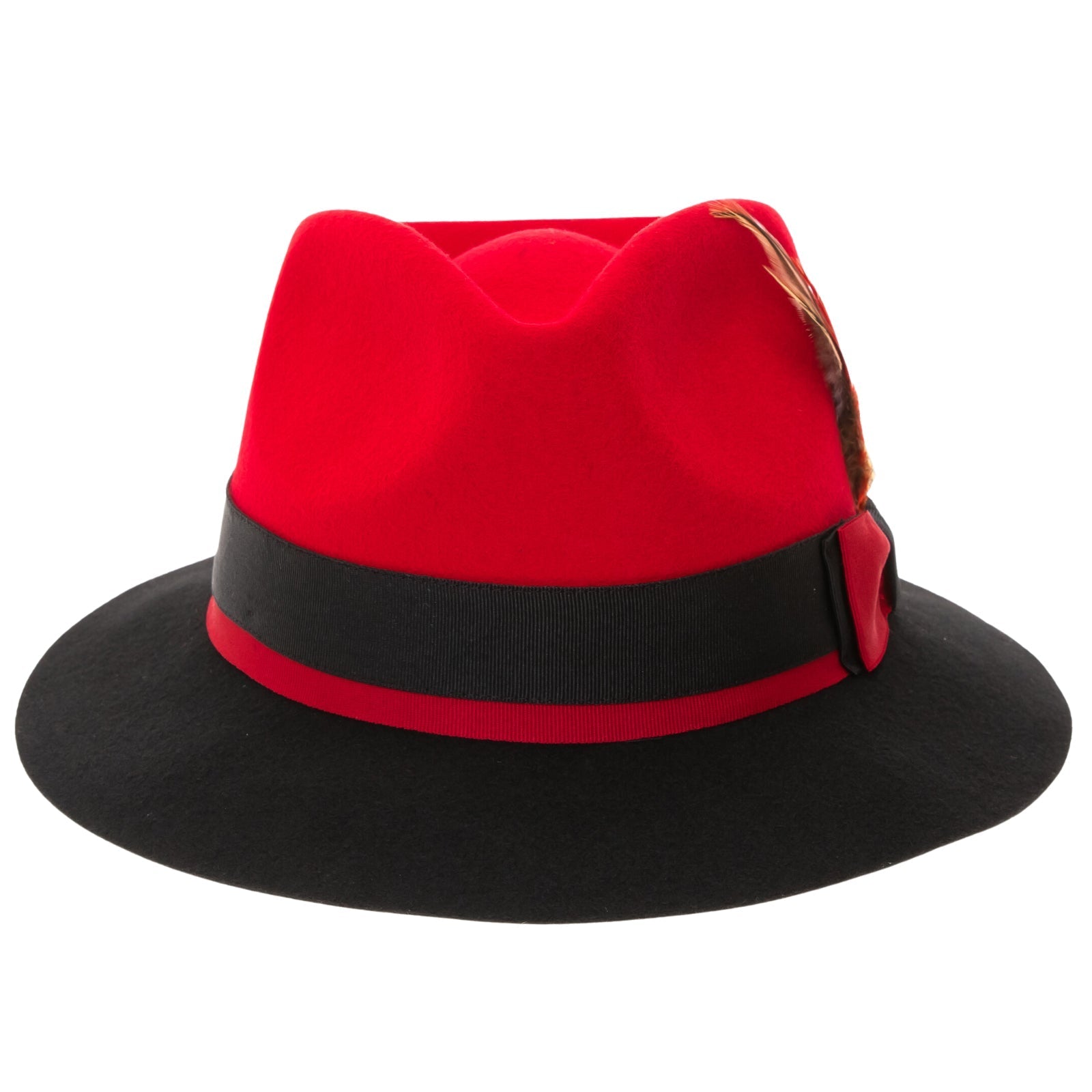 Men's Two Tone Trilby Fedora Dress Hat with Contrast Band in Red & Black