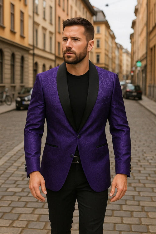 Mens Purple Paisley Pattern Blazer Jacket â€“ Satin Finish