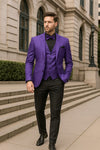 Men’s Purple Paisley Tuxedo Suit – 3 Piece Formal Set with Vest and Bow Tie