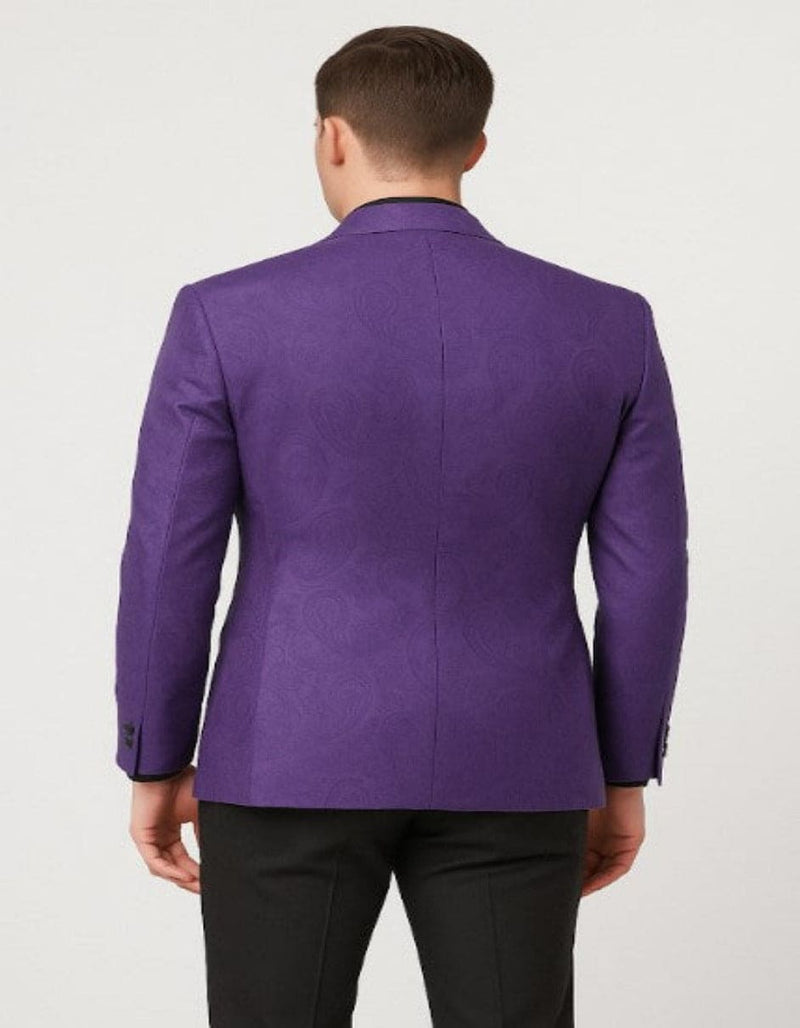 Mens Purple Paisley Tuxedo â€“ 3 Piece Suit with Bow Tie and Black Pants | Wedding & Prom Outfit - Slim Fitted