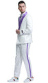 Mens Slim Fit Double Breasted Paisley White and Purple Prom and Wedding Tuxedo