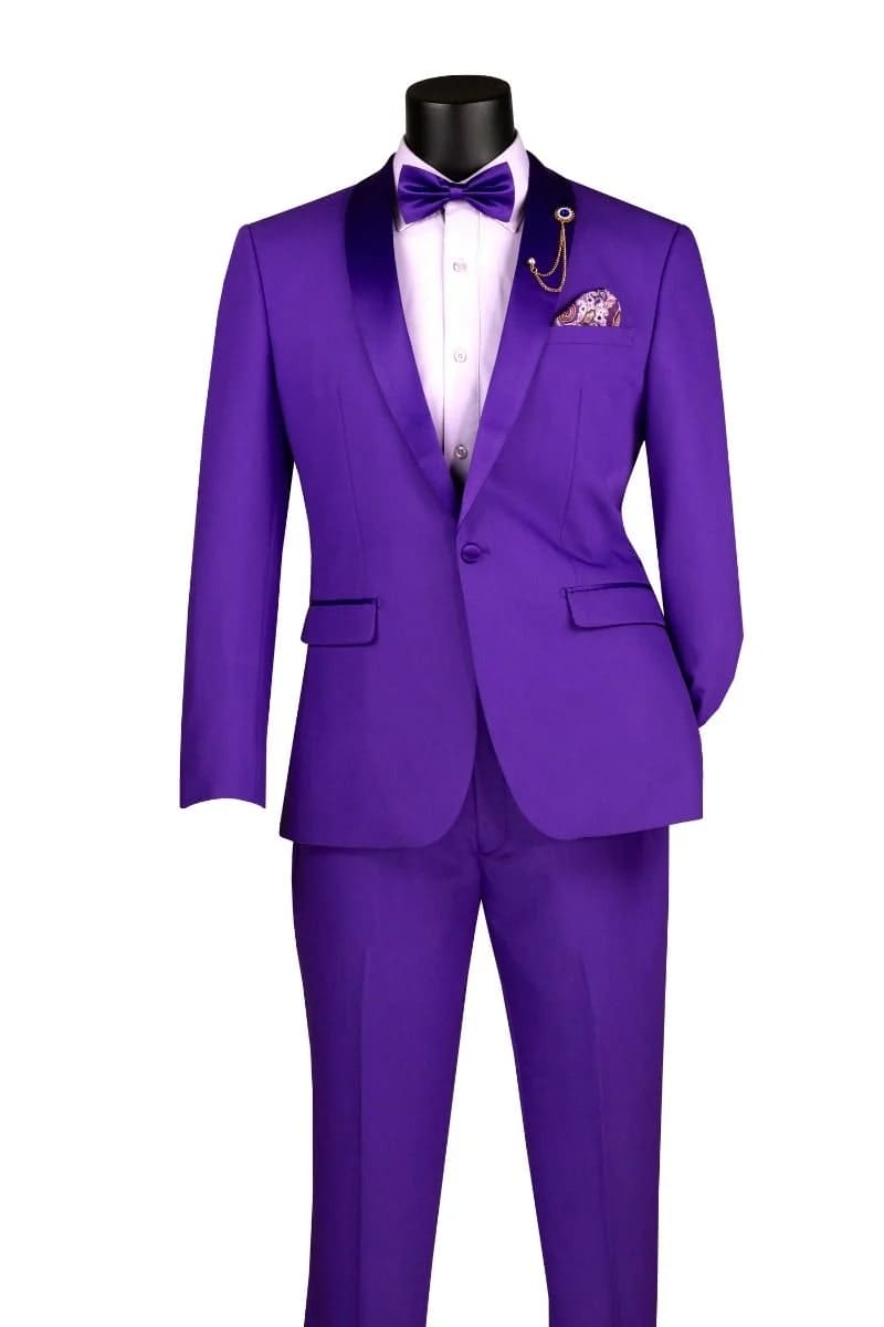 Purple Tuxedo Suit for Men â€“ Stylish Two-Piece Prom and Wedding Suit with Matching Satin Lapel