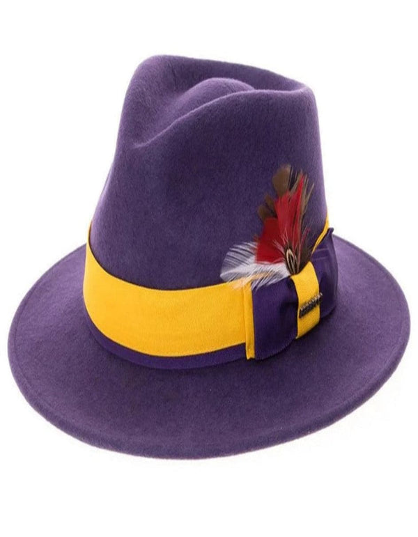 Purple and Gold Dress Hat 1920s Fedora Style - Men's Classic Two Tone Fedora Dress Hat in Purple and Gold