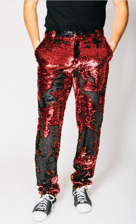 Mens Sequin Pants - Red Dress Party Pants