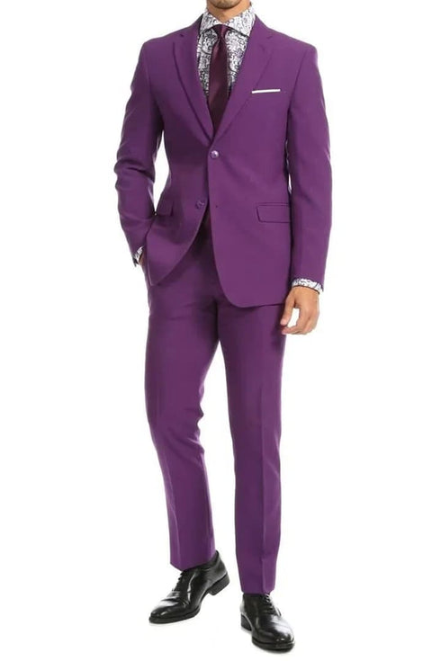 Cheap Purple Suit For Men - Church Suit - Mens Modern Fit Two Button Purple Poplin Suit