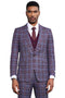 Purple Suit For Men - Church Suit - Men's Stacy Adams Bold Windowpane plaid Print Vested Lavender & Purple Suit