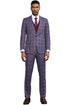 Purple Suit For Men - Church Suit - Men's Stacy Adams Bold Windowpane plaid Print Vested Lavender & Purple Suit