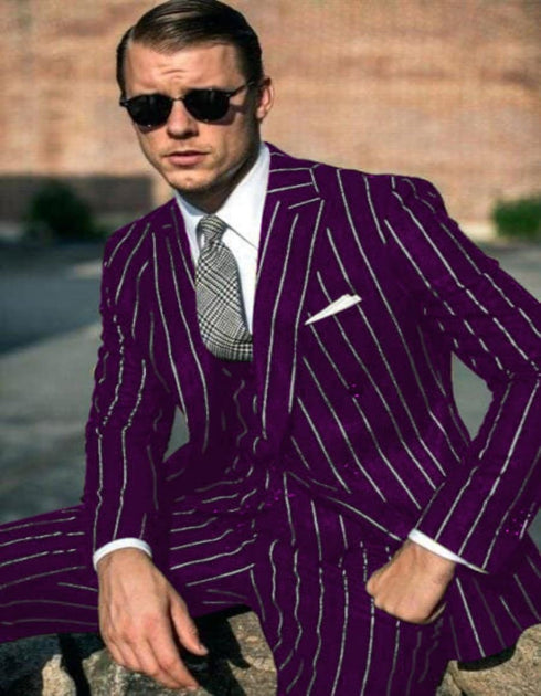 Black and Gold Stripe Suit - Vested Suit