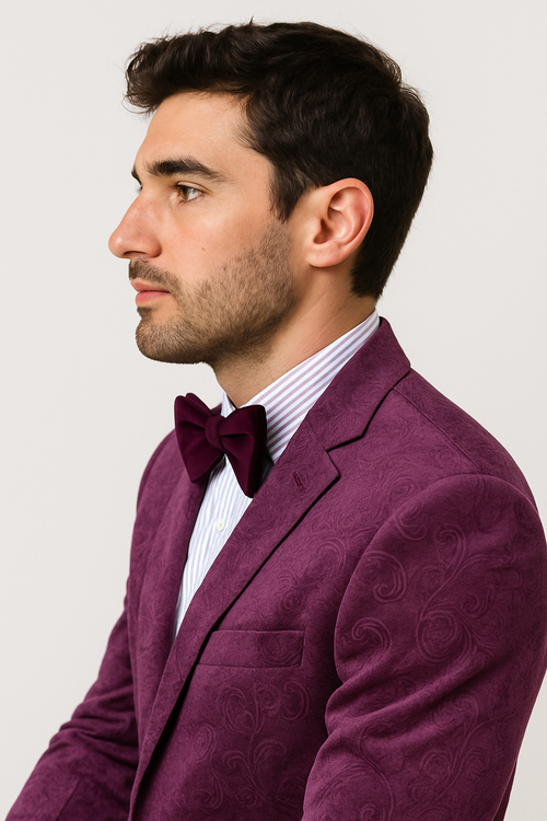 Paisley Blazer - Prom Tuxedo Dinner Jacket - Velvet Sport Jacket in Color Purple