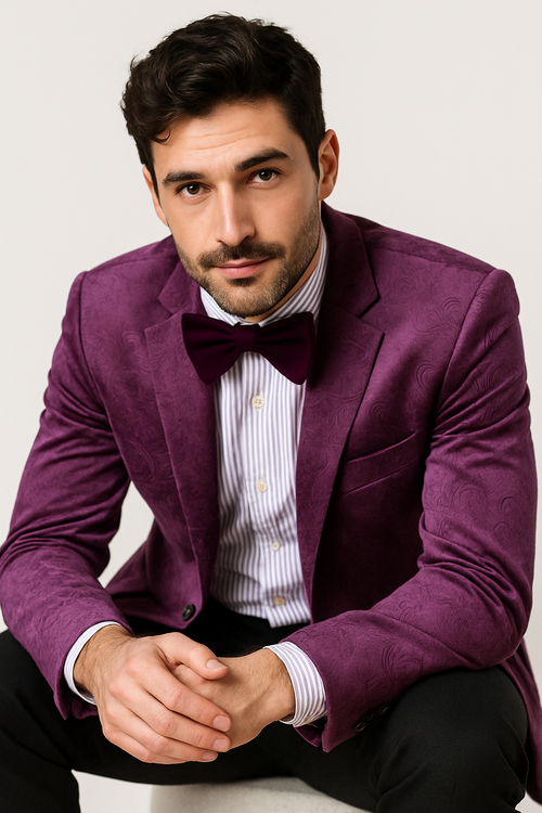 Paisley Blazer - Prom Tuxedo Dinner Jacket - Velvet Sport Jacket in Color Purple