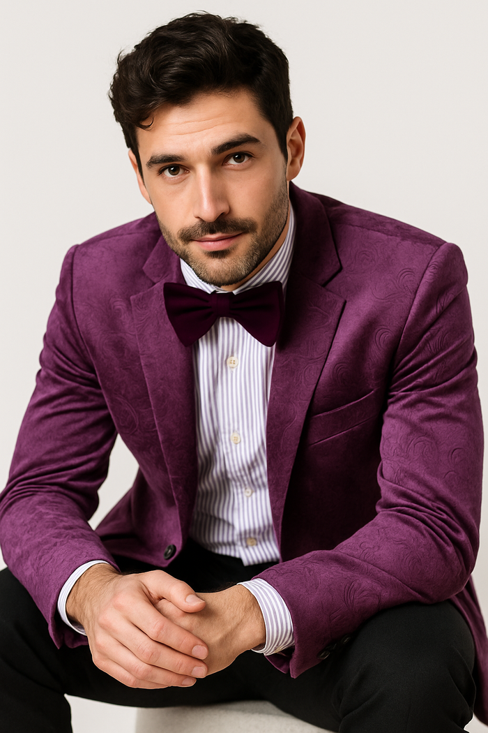 Paisley Blazer - Prom Tuxedo Dinner Jacket - Velvet Sport Jacket in Color Purple