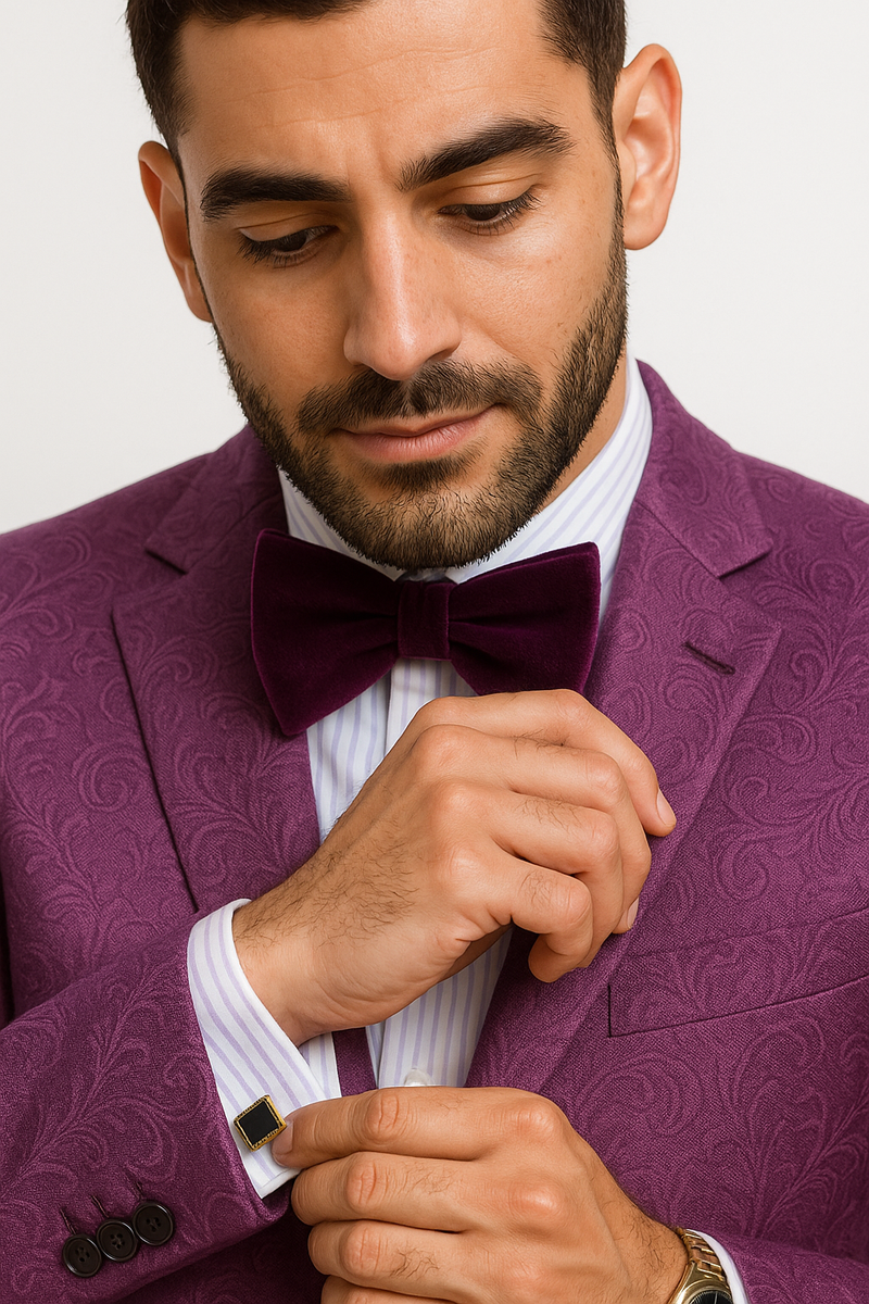Paisley Blazer - Prom Tuxedo Dinner Jacket - Velvet Sport Jacket in Color Purple