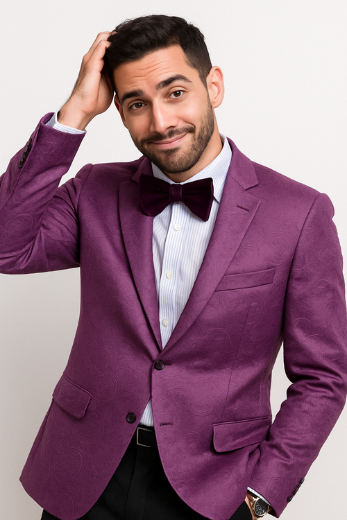 Paisley Blazer - Prom Tuxedo Dinner Jacket - Velvet Sport Jacket in Color Purple