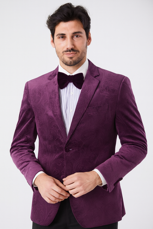 Paisley Blazer - Prom Tuxedo Dinner Jacket - Velvet Sport Jacket in Color Purple