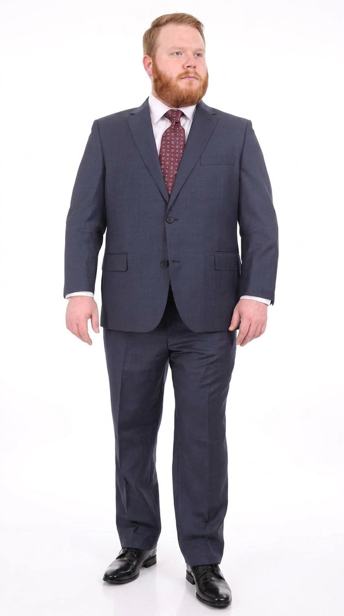 Men’s Heather Blue Portly Fit Suit, Big Size Formal Wedding Business Dress Suit