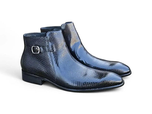 Python Printed Calfskin Buckle Strap Boot Carrucci