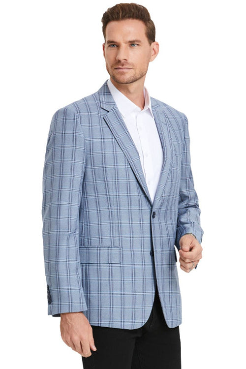 "Men's Business Casual Double Windowpane Sport Coat - Navy Two Button"