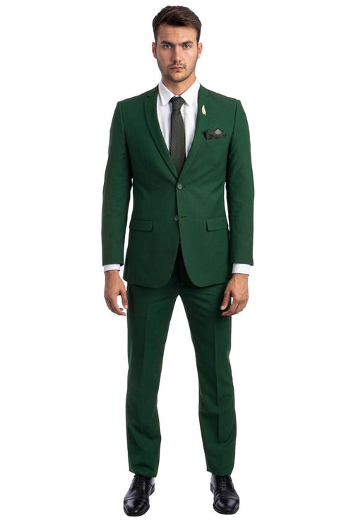 Hunter Green Men's Slim Fit 2 Button Wedding Suit - Basic Style