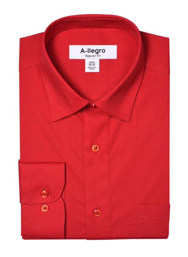 "Red Cotton Dress Shirt for Men - Regular Fit Basic Style"