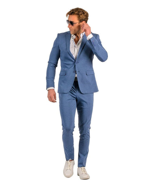 Gianni Testi Ultra Slim Suit - Stretch Fabric Suit - Mens Stretchy Suit - Blue Suit