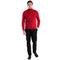 Alberto Nardoni men's red turtleneck sweater. Fitted silhouette, long sleeves, and a folded collar. Smooth, knit fabric in solid red. Seamless design with a slightly tucked waist for a sleek look.
